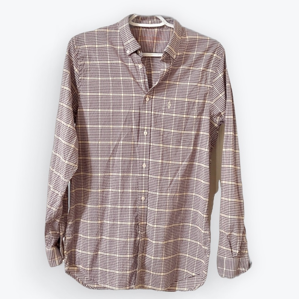 Boys Purple & Yellow Seersucker Plaid Long Sleeve button down dress shirt. Sz XL